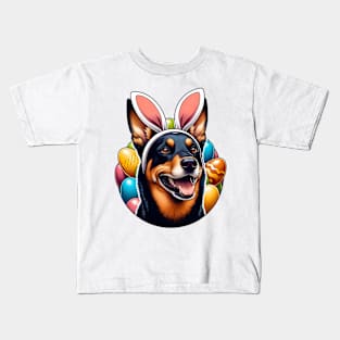 Working Kelpie Celebrates Easter with Bunny Ear Headband Kids T-Shirt